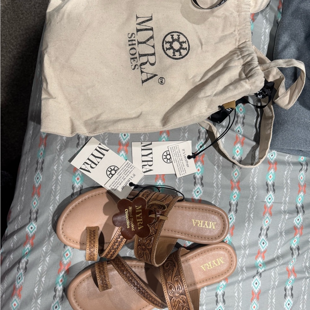 Myra Brown Sandals with Embroidered Straps